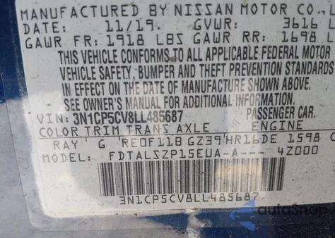 2020 Nissan Kicks Sv Xtronic Cvt from USA, damaged, VIN 3N1CP5CV8LL485687